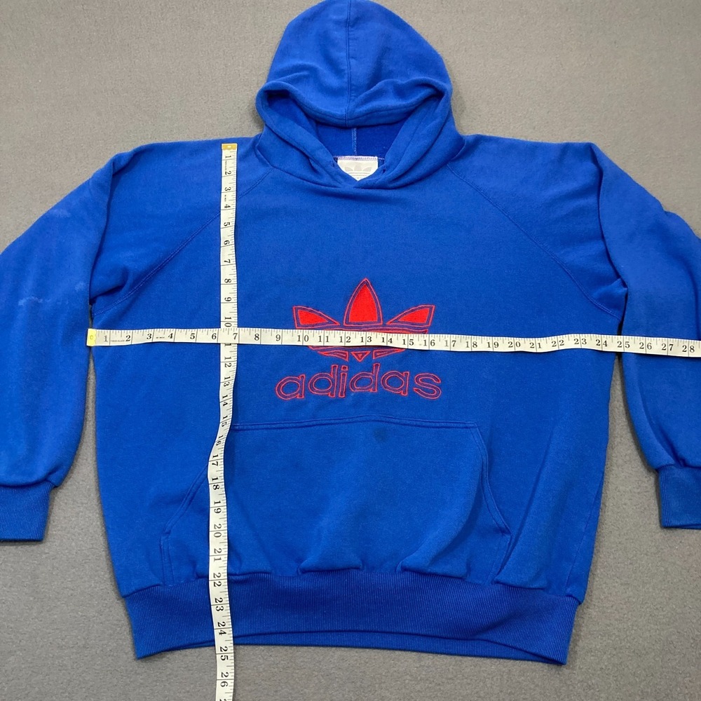 Vintage Adidas Trefoil Hoodie Mens Large Blue Red Embroidered Pullover READ - Picture 9 of 11